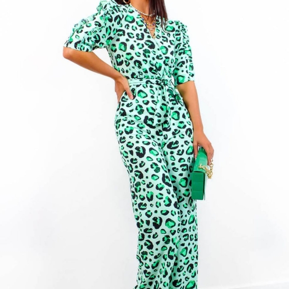 NWT Feline Myself - Green Leopard Print Jumpsuit - Picture 4 of 7